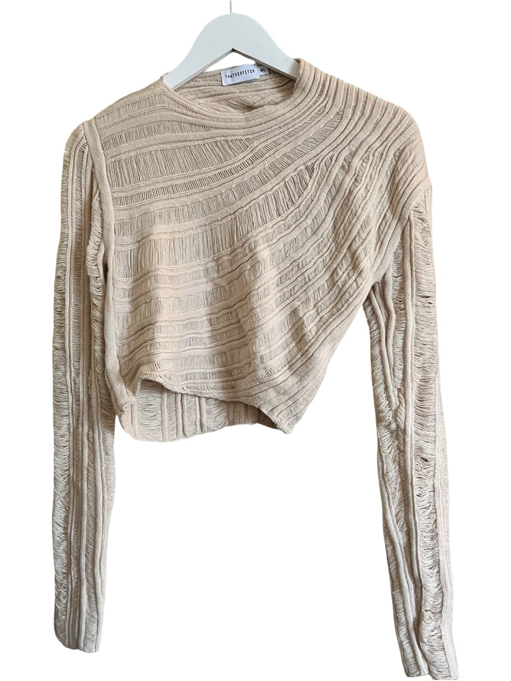 Twist-Front Cropped Long-Sleeve Sweatshirt in Cream